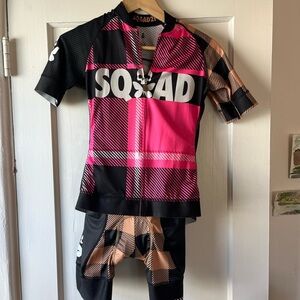 Betty designs cycling kit in plaid and pink
